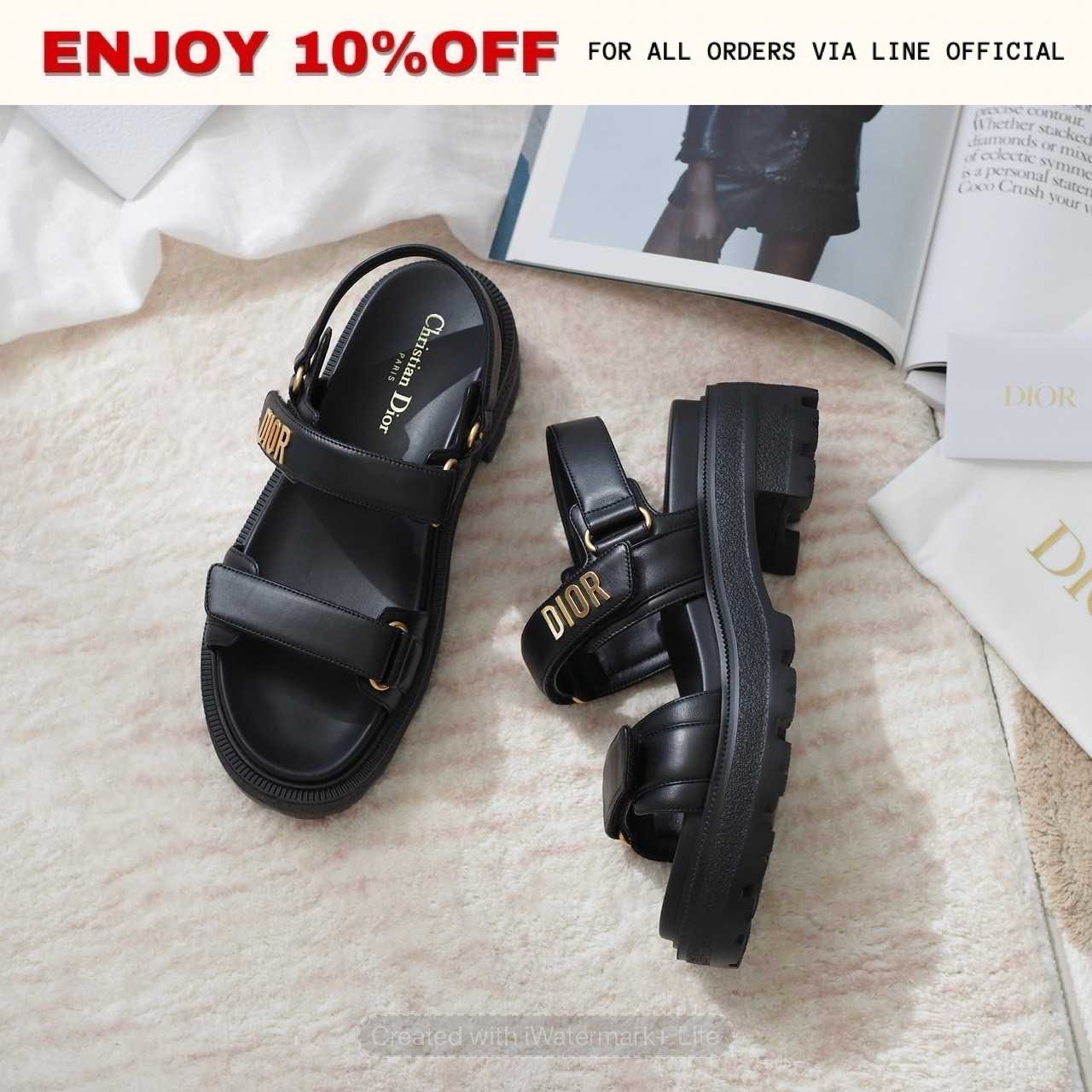 NEW! DIOR Dioract Platform Sandals สี Black Lambskin | Shoes