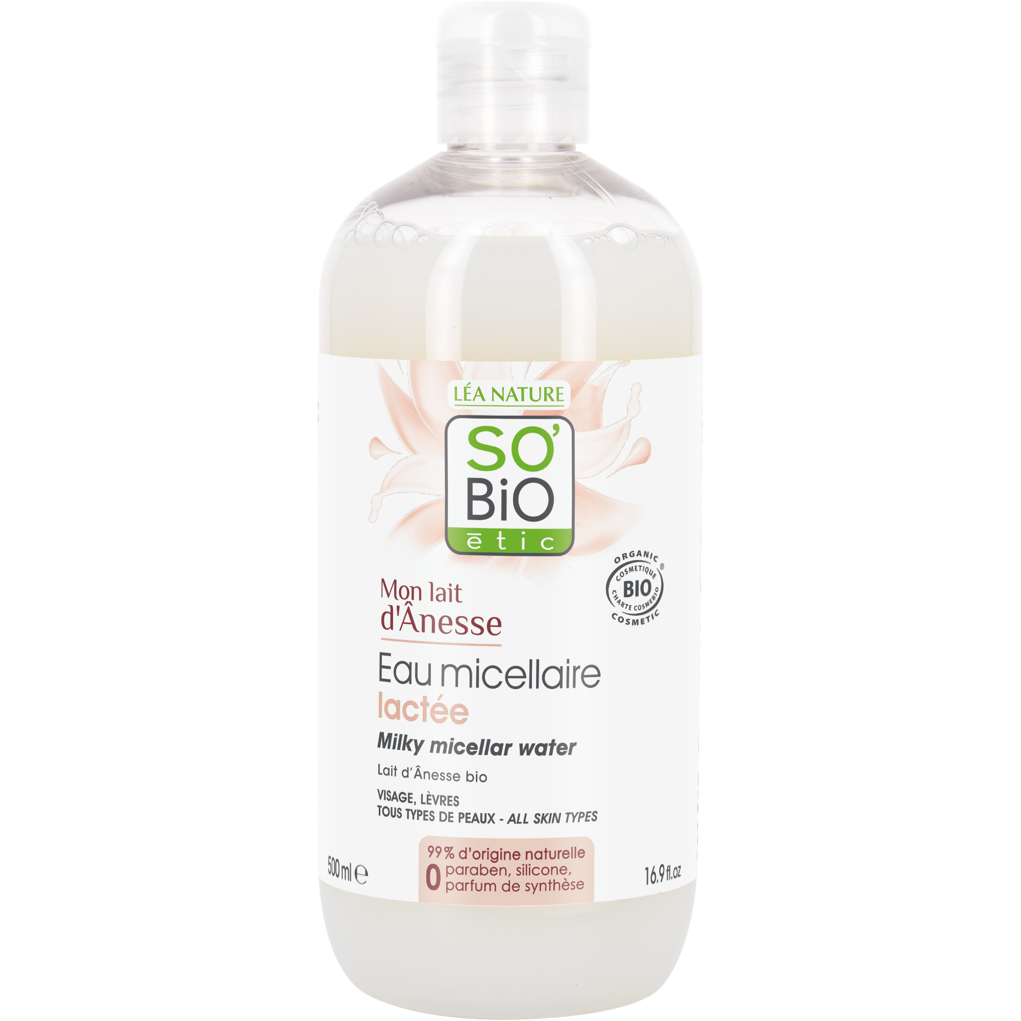 SO'BiO etic | Mon Lait D'Aness Milky Micellar Water 500ml. ผลิตภัณฑ์ทำความสะอาดและปรับสภาพผิว
