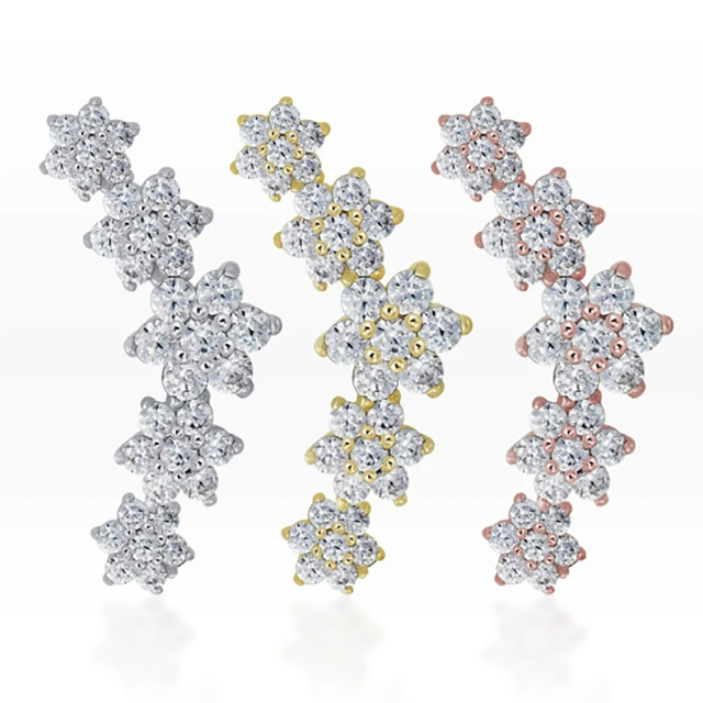 PiercingRoomByJay Flower Piercing (5 Flower gems ) Flat Back เงินแท้ (ราคาต่อชิ้น)