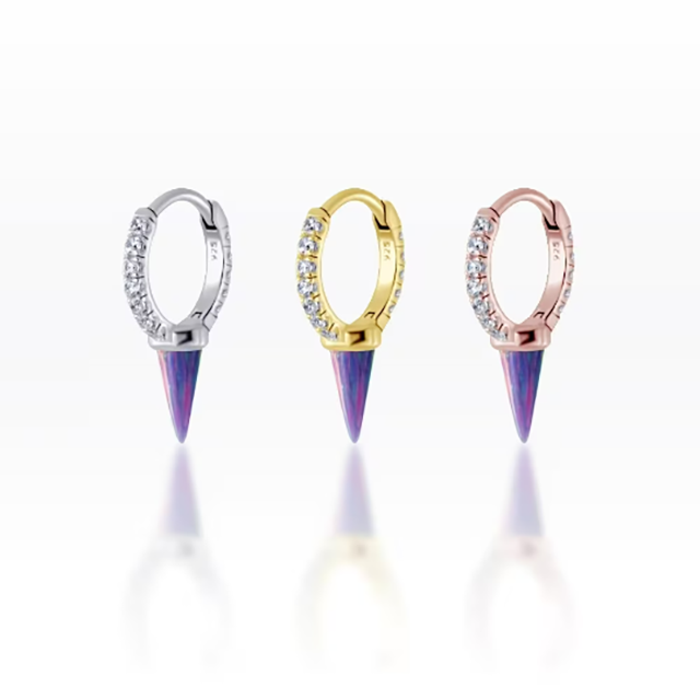 PiercingRoomByJay Single Purple opal spike CZ Huggie Hoop เงินแท้ (ราคาต่อชิ้น)
