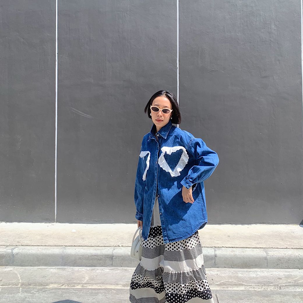 Heart lace denim shirt