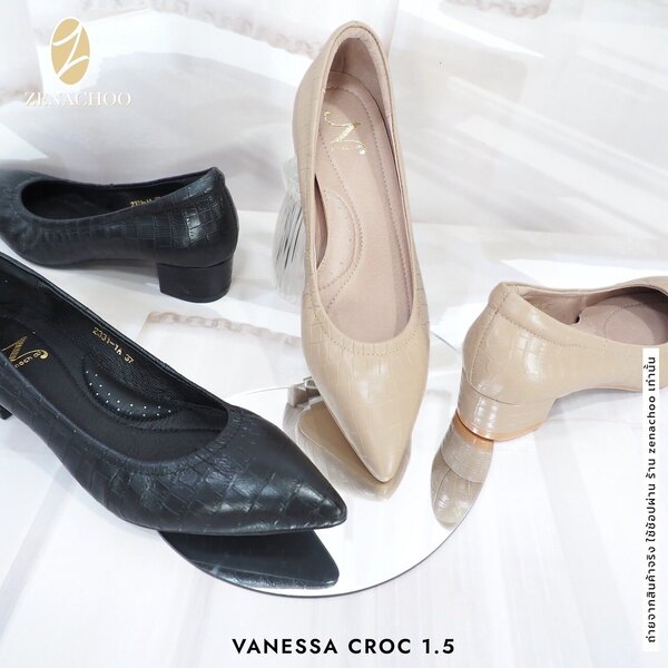 ทรงปกติ เปลี่ยนไซส์ได้-ไม่รับคืน Zenachoo รุ่นขายดี Vanessa Croc 1.5 สูง 1.5นิ้ว รองเท้าจระเข้ สว...