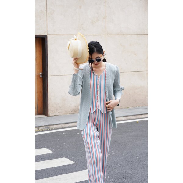 2MUAY รุ่น GJO5146 เสื้อคลุมพลีทคุณภาพ THICK V NECK LONG SLEEVE PLEATED CARDIGAN 10 สี FREE SIZE