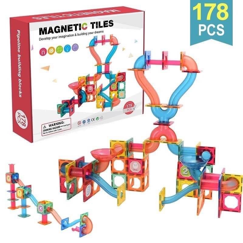 ตัวต่อแม่เหล็กและท่อ Pipeline Building Blocks Magnetic Tiles