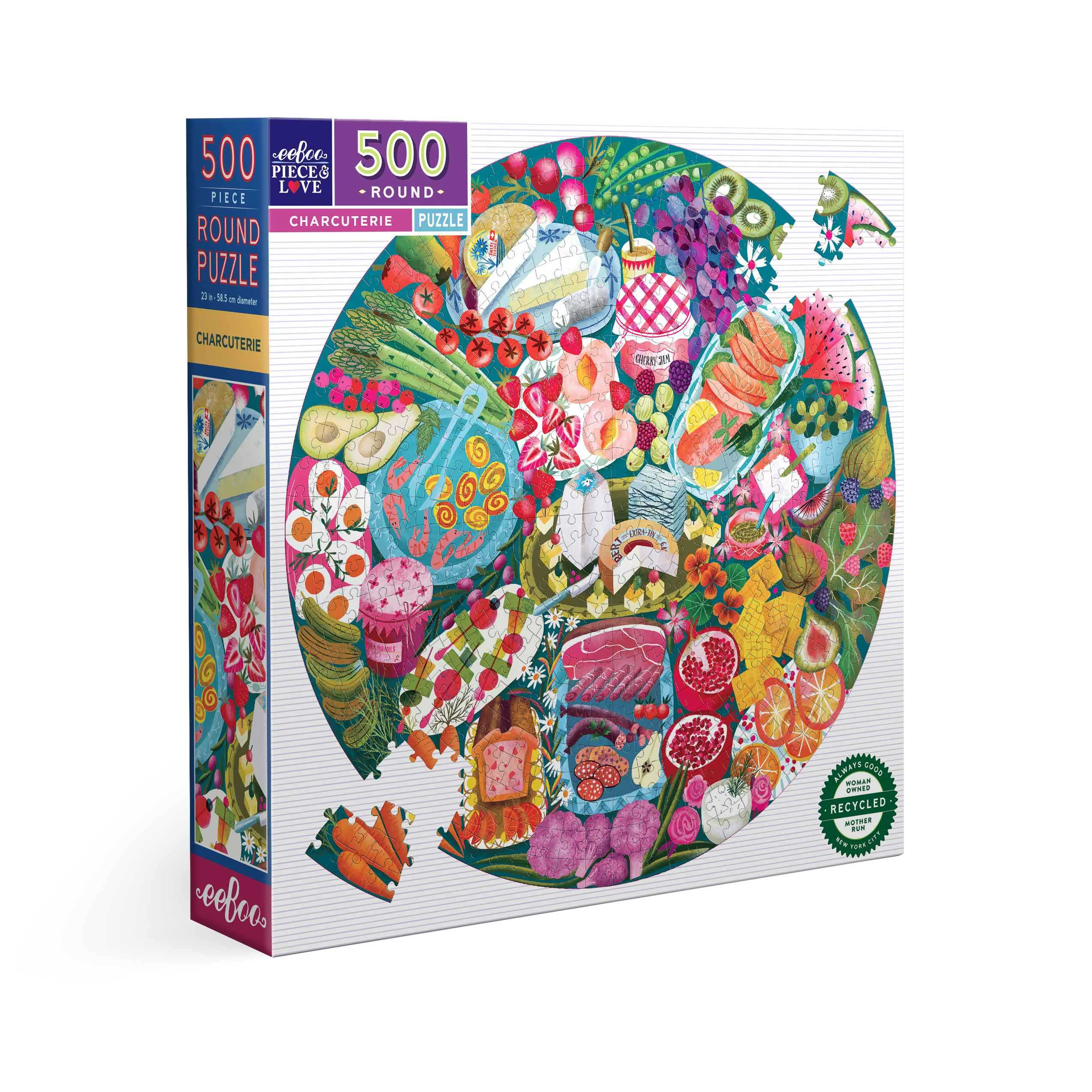 eeBoo Charcuterie 500pc Round Puzzle จิ๊กซอว์รูปอาหารฝรั่งเศสชาร์กูทรีแบบ 500 ชิ้น ต่อเป็นรูปวงกลม