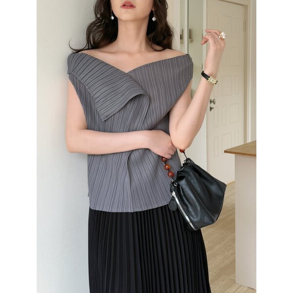 ปรับราคาลง20%!! 2MUAY GJO1831 เสื้อพลีทคุณภาพ SLEEVELESS BUTTON SIDE WRAP PLEATED TOP 12 สี FREE ...