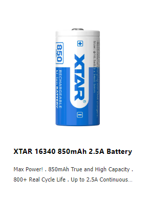 แบตเตอรี่สำหรับไฟฉาย XTAR 18350 850 mAh 3.70V แบตแท้