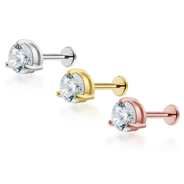 PiercingRoomByJay Single gems (Three Prong Style) Flat Back เงินแท้ (ราคาต่อชิ้น)