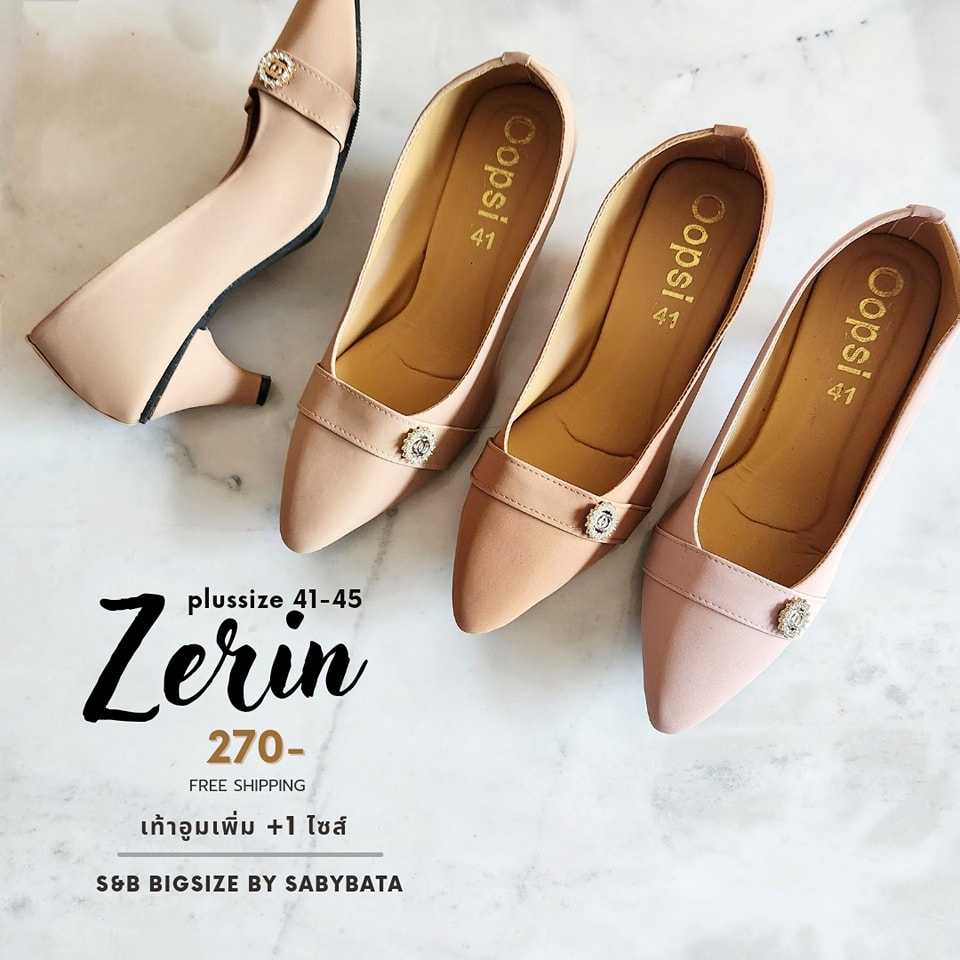 รองเท้าคัชชู Zerin หนังนูบัคนิ่ม ส้นสูง 2 นิ้ว มีไซส์ใหญ่ 41-45 รองเท้าทำงาน bigsize plussize