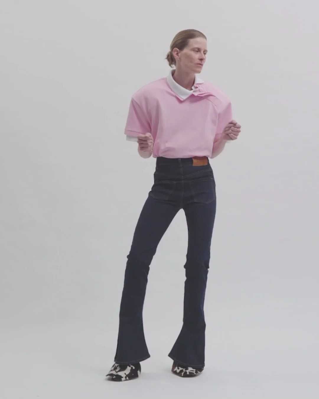 A.W.A.K.E. Double Collar Rugby Top with Shoulder Pads - Pink/White