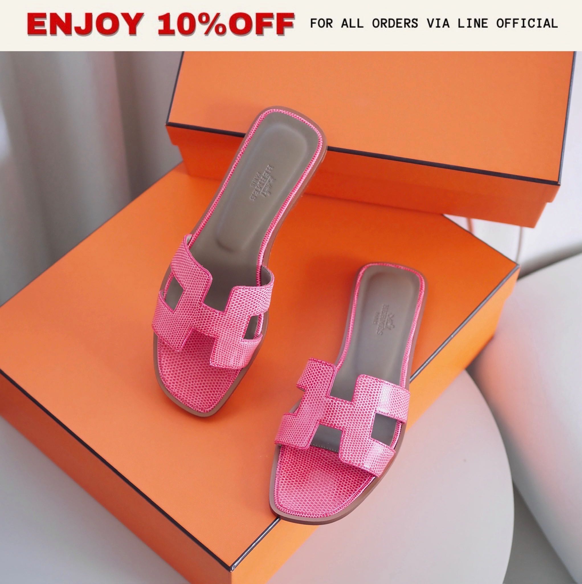 NEW! HERMES Oran Sandals สี Pasteque Lizard | Shoes