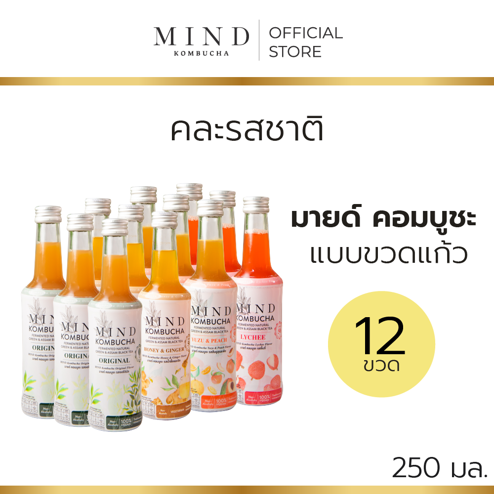 MIND KOMBUCHA มายด์ คอมบูชะ 250มล. คละรสชาติ X 12 ขวด