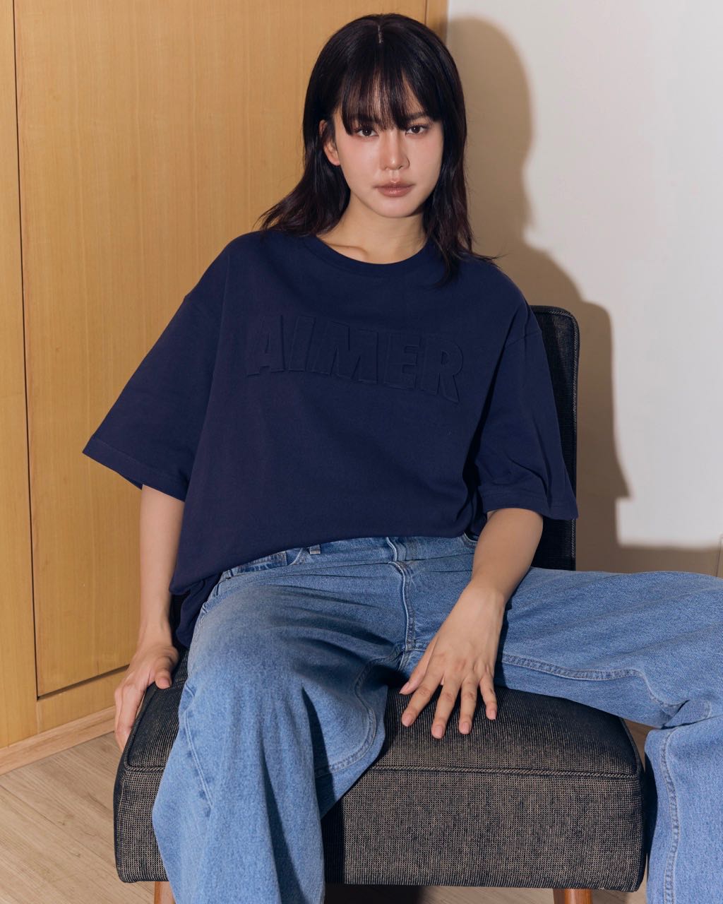 AIMER-Embossed T-Shirt in Navy