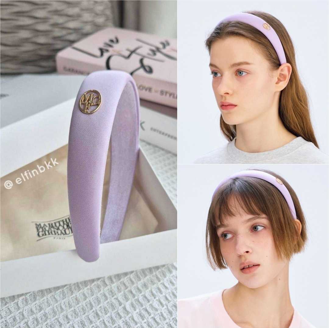 Marithe Circle Logo Satin Hair Band  ที่คาดผม ผ้าซาติน โลโก้ทอง สีครีม สีดำ สีม่วง สีแดง สีน้ำตาล