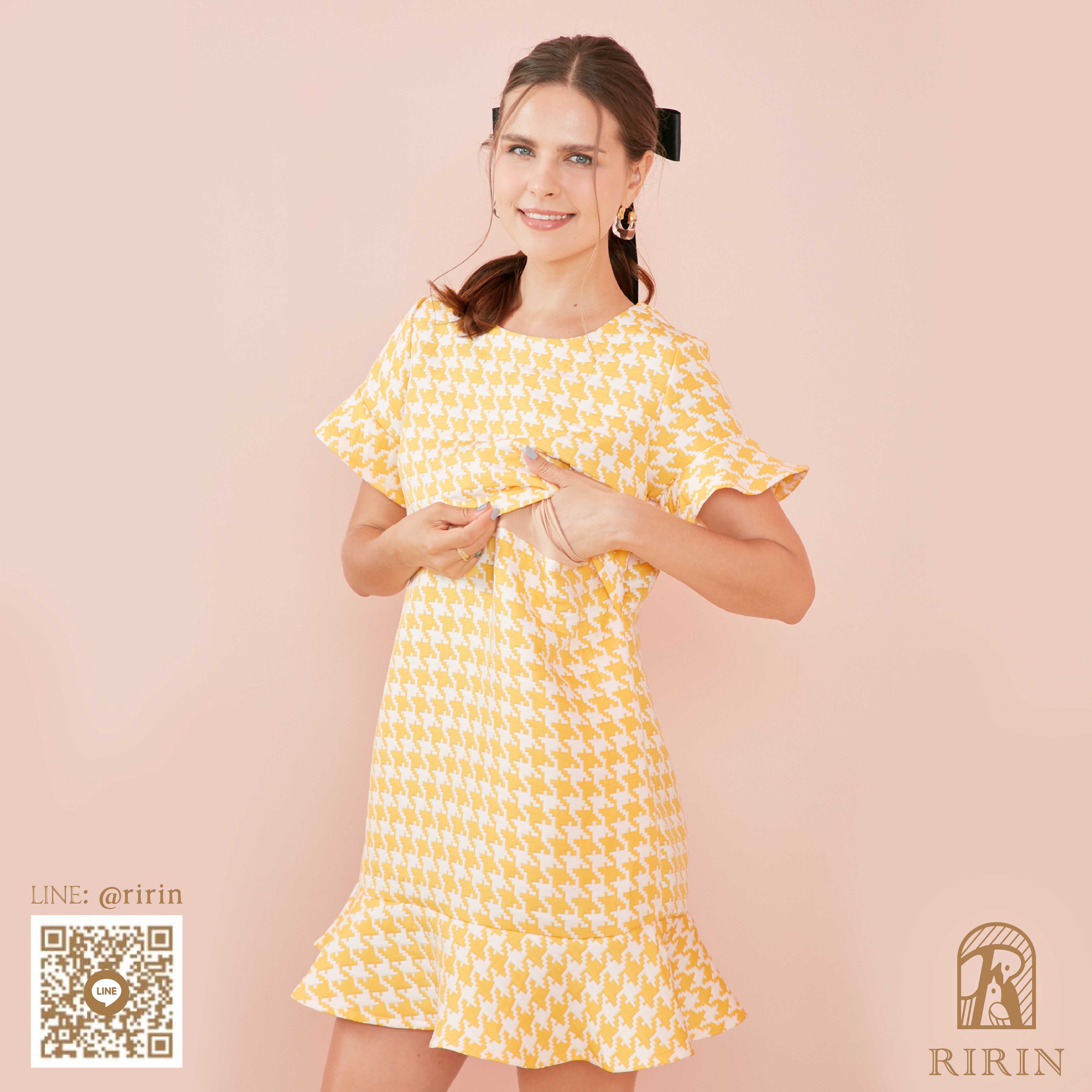 009 Houndstooth Ruffle Dress ชุดคลุมท้อง ชุดให้นม