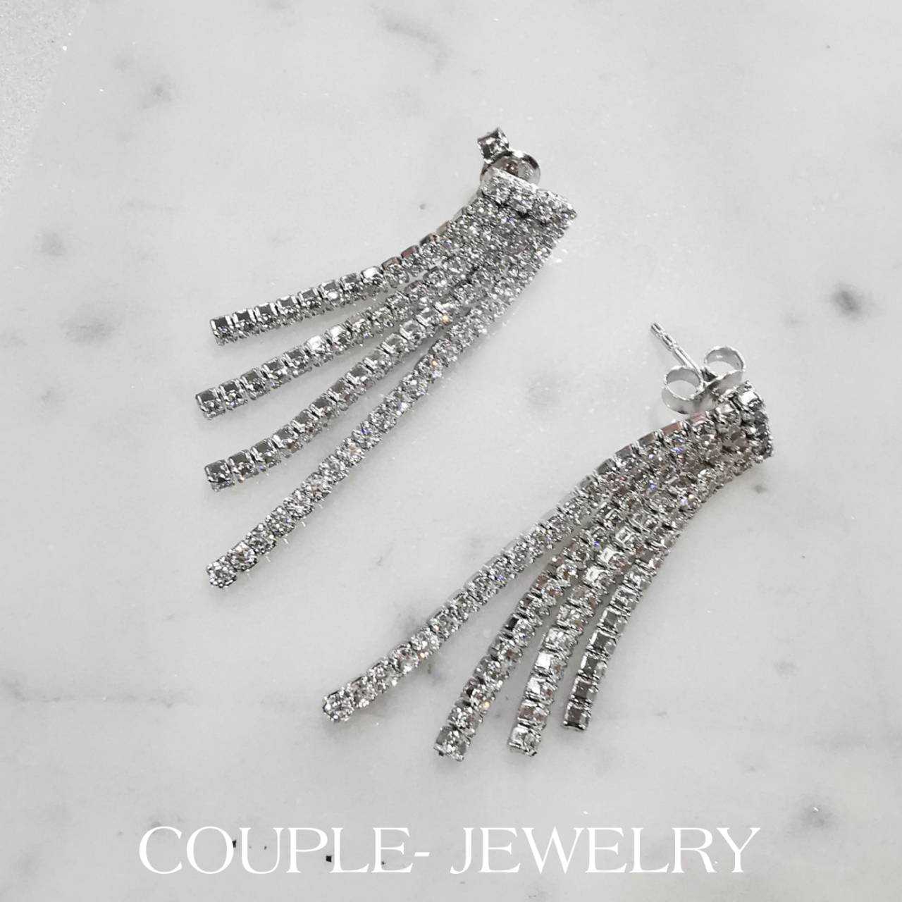 Couple​ jewelry ต่างหูเงินแท้ 92.5 เพชรCZ ยาว 4 Cm.