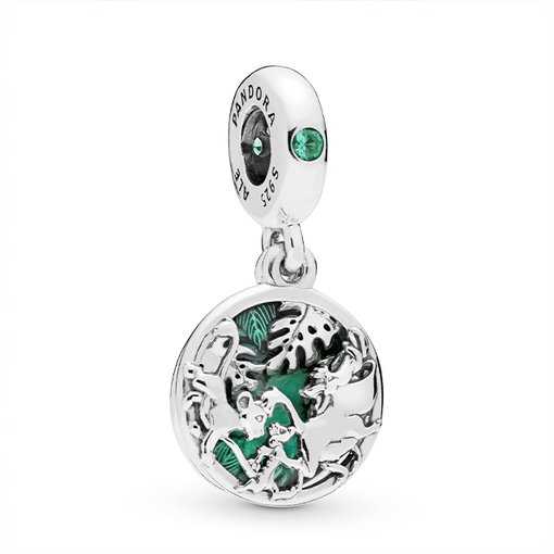 Disney Simba, Pumbaa and Timon Silver Dangle with Royal Green Crystal and Green Enamel