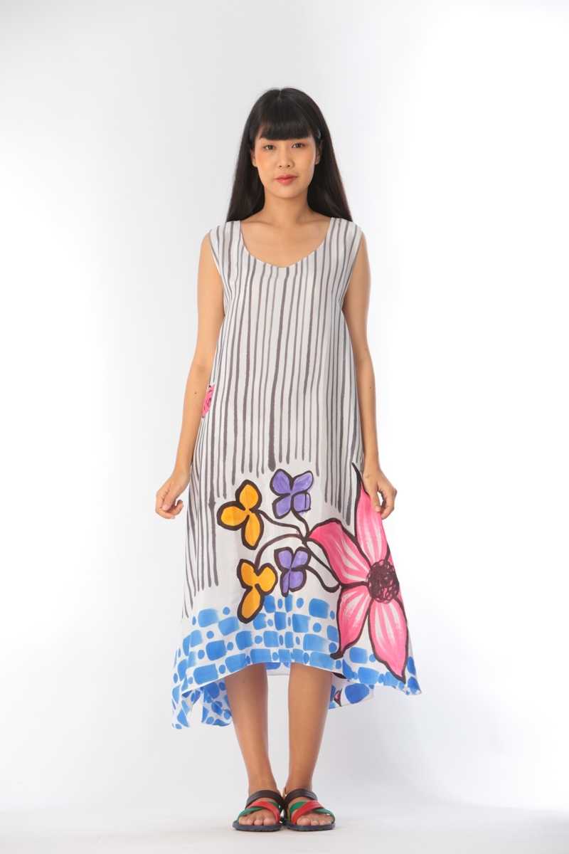 (Pre-order)Sac Sleeveless Dress Cotton Silk Hand paint