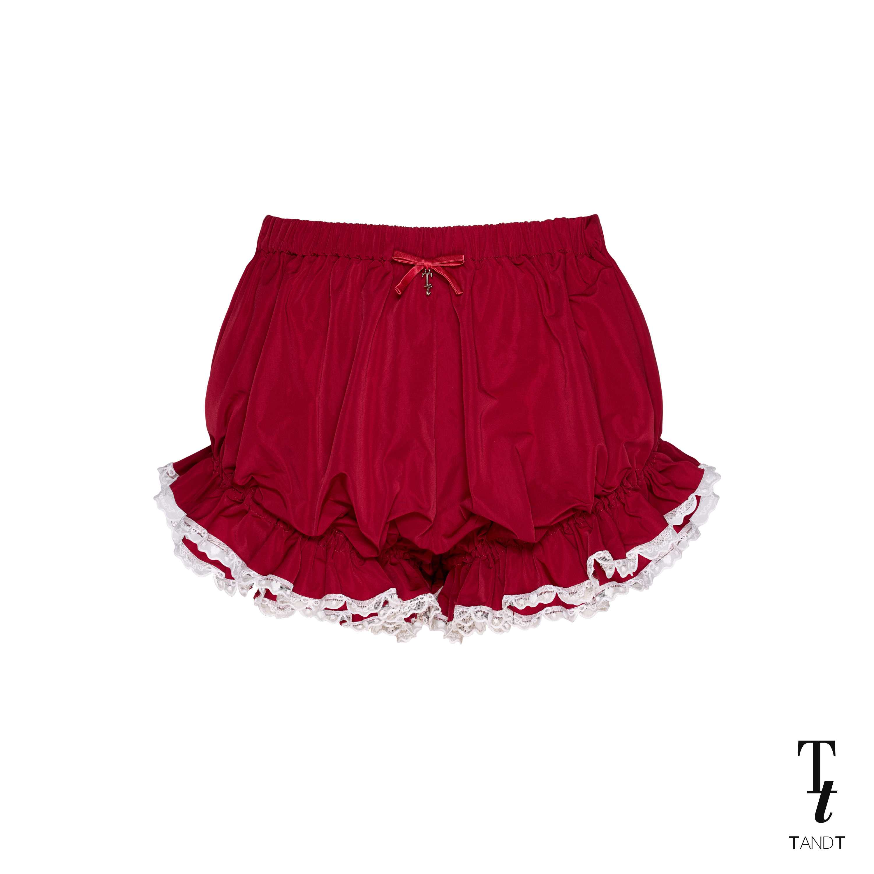 TandT - STORMI PANTS - ELASTIC WAIST LACE TRIMMED HEM SHORTS