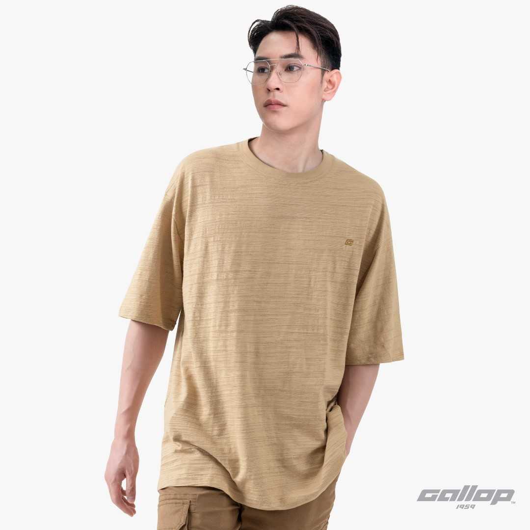 GALLOP : เสื้อยืดผ้าสลาฟ Slub-Oversized ผู้ชาย รุ่น GT9164 สี  น้ำตาล