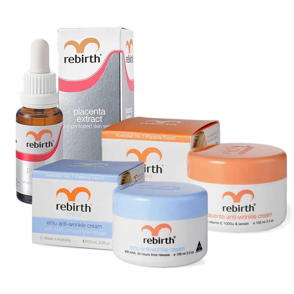 Rebirth ครีมรกแกะ 100 ml.+ ครีมอีมู 100ml. +เซรั่มรกแกะเข้มข้น45% 25ml.