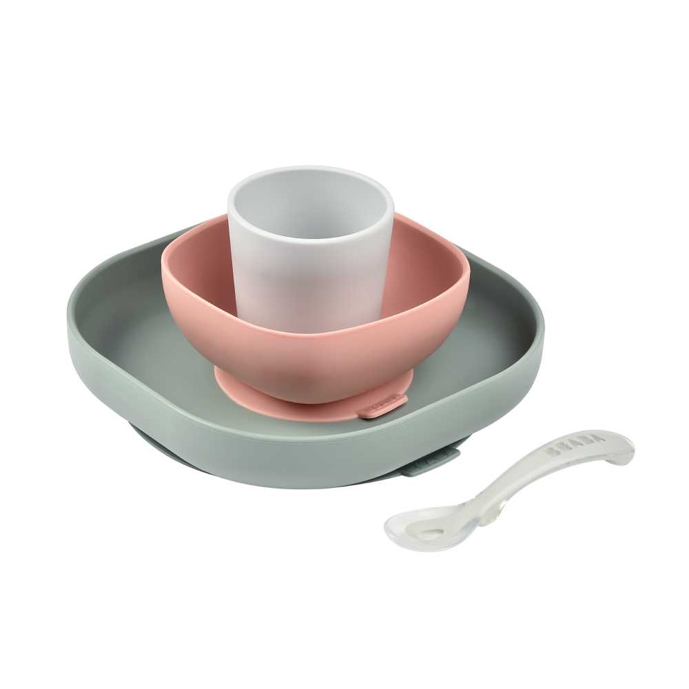 BEABA ชุดเซ็ทรับประทานอาหารซิลิโคน 4 ชิ้น  Silicone Meal Set (4 pcs) – Eucalyptus
