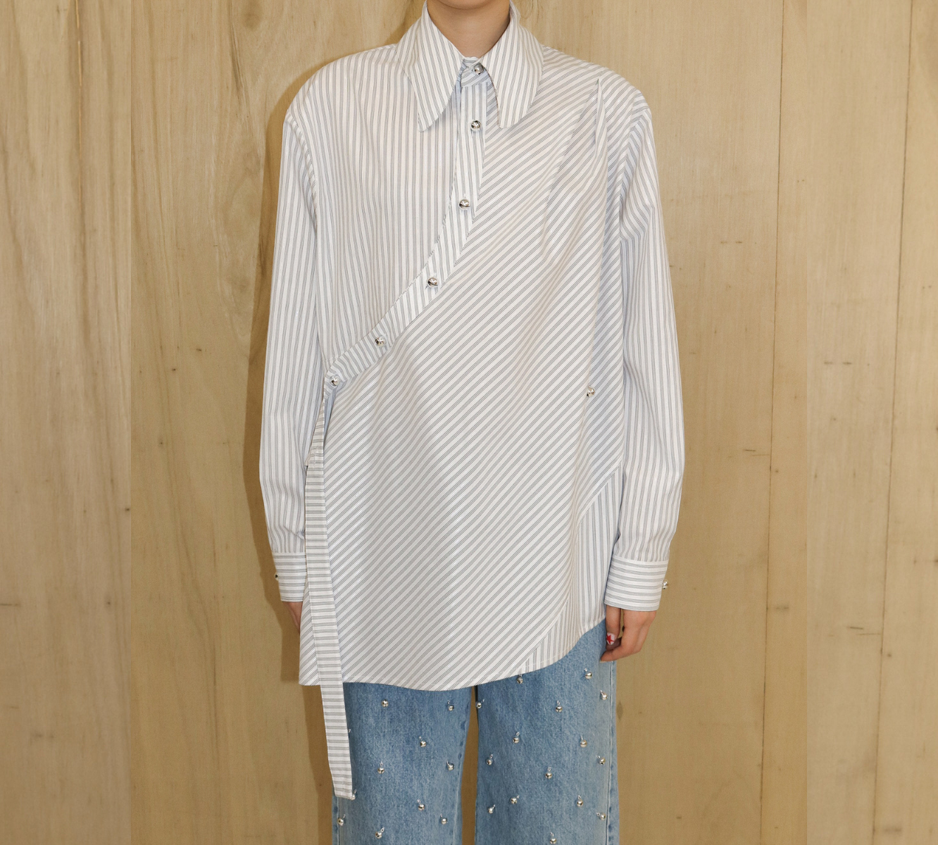 SALE Leje Asymmetric Wrap Shirt - Silver /Black