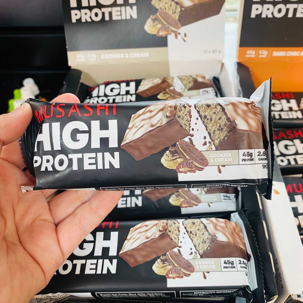 Musashi P45 Protein Bar 90g. มุซาชิ โปรตีนบาร์ 45กรัม ขนาด90กรัม