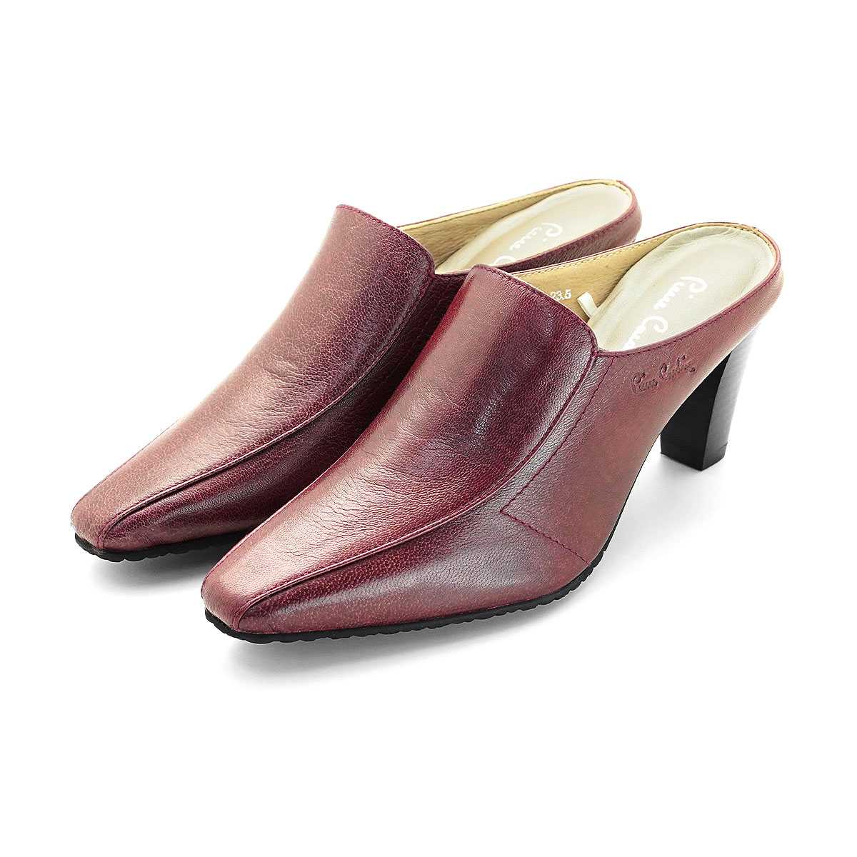 รองเท้าส้นสูงหนังแท้แบบเปิดส้น Pierre Cardin Mule Heels Model : 23SC302 สีแดง
