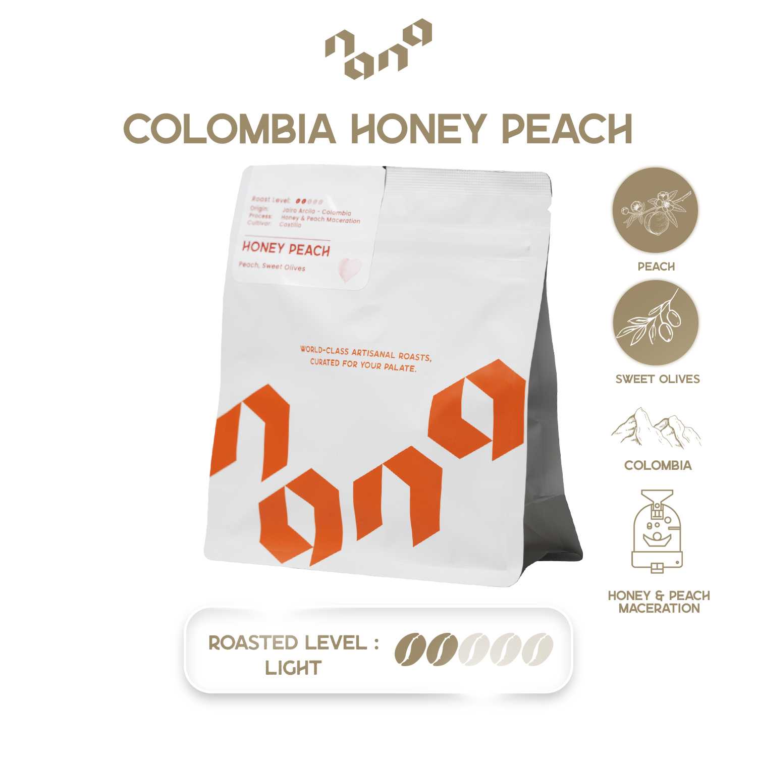 Honey Peach Colombia 100 g. คั่ว Light Roast เมล็ดกาแฟ