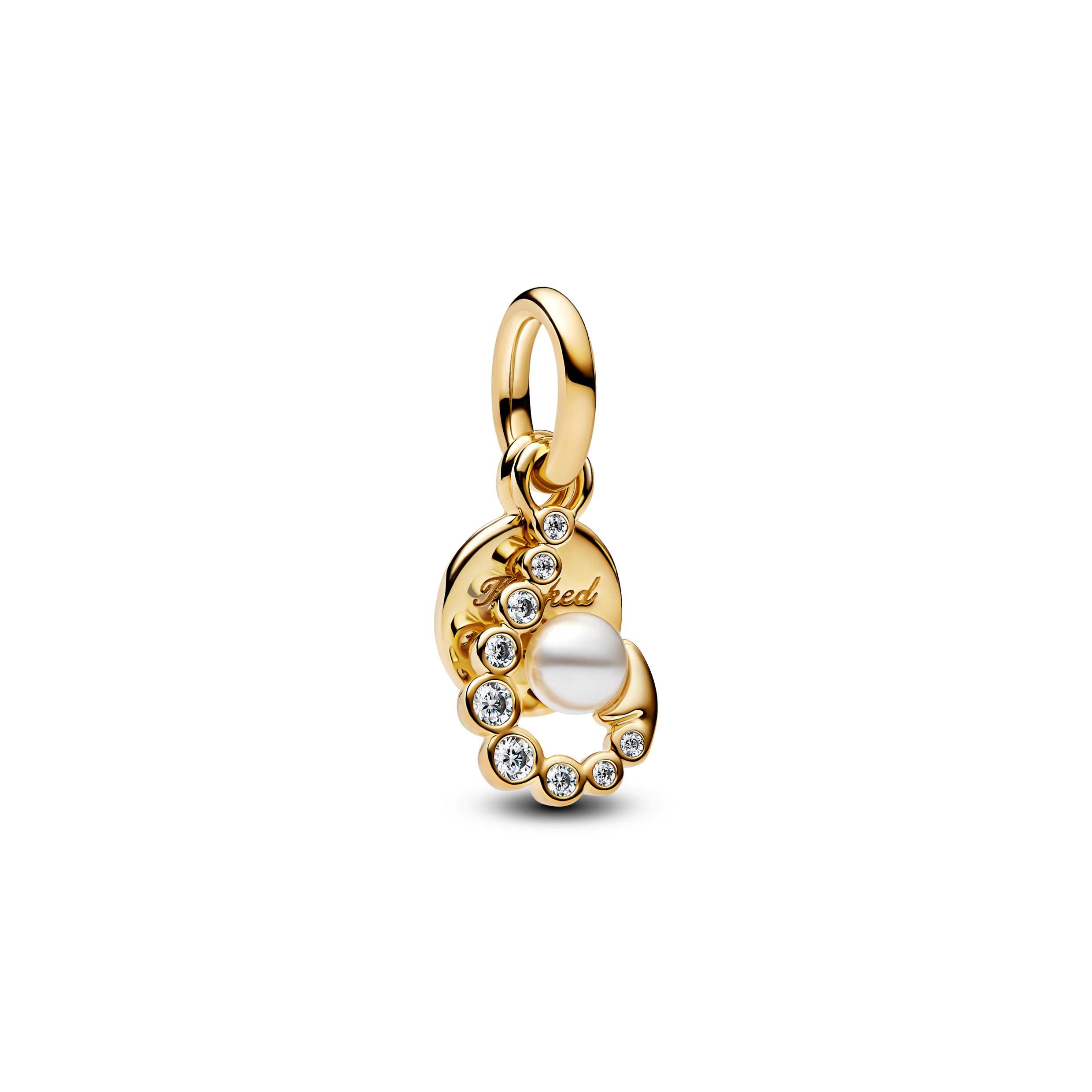 Hook 14k gold-plated double dangle with white lacquered artificial pearl and clear cubic zirconia