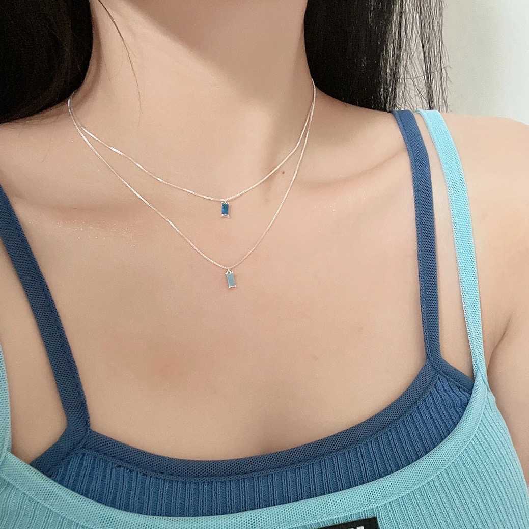 [พร้อมส่ง] 💙🩵⛓️  สร้อยคอพร้อมจี้พลอย Aqua/Deep Blue | QG024