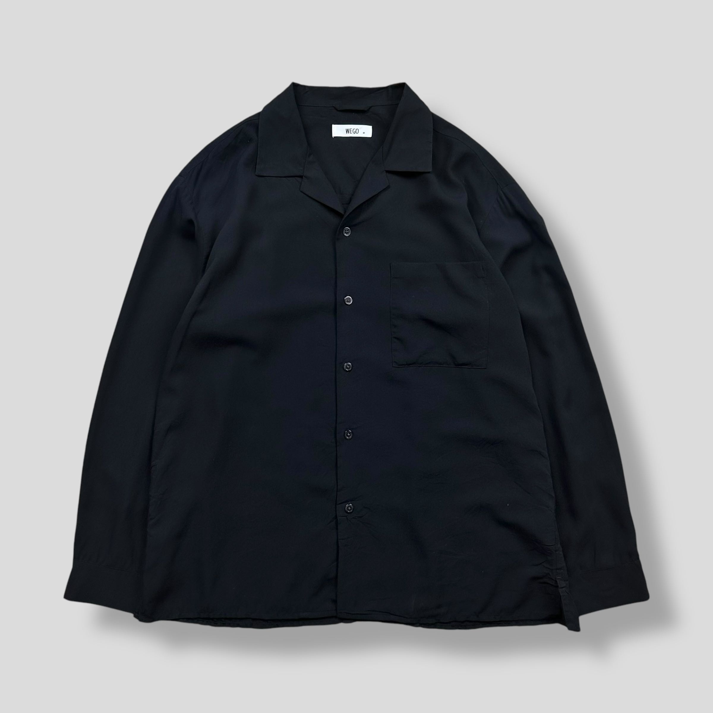 WEGO OPEN COLLAR LONG SLEEVE BLACK POCKET SHIRT 