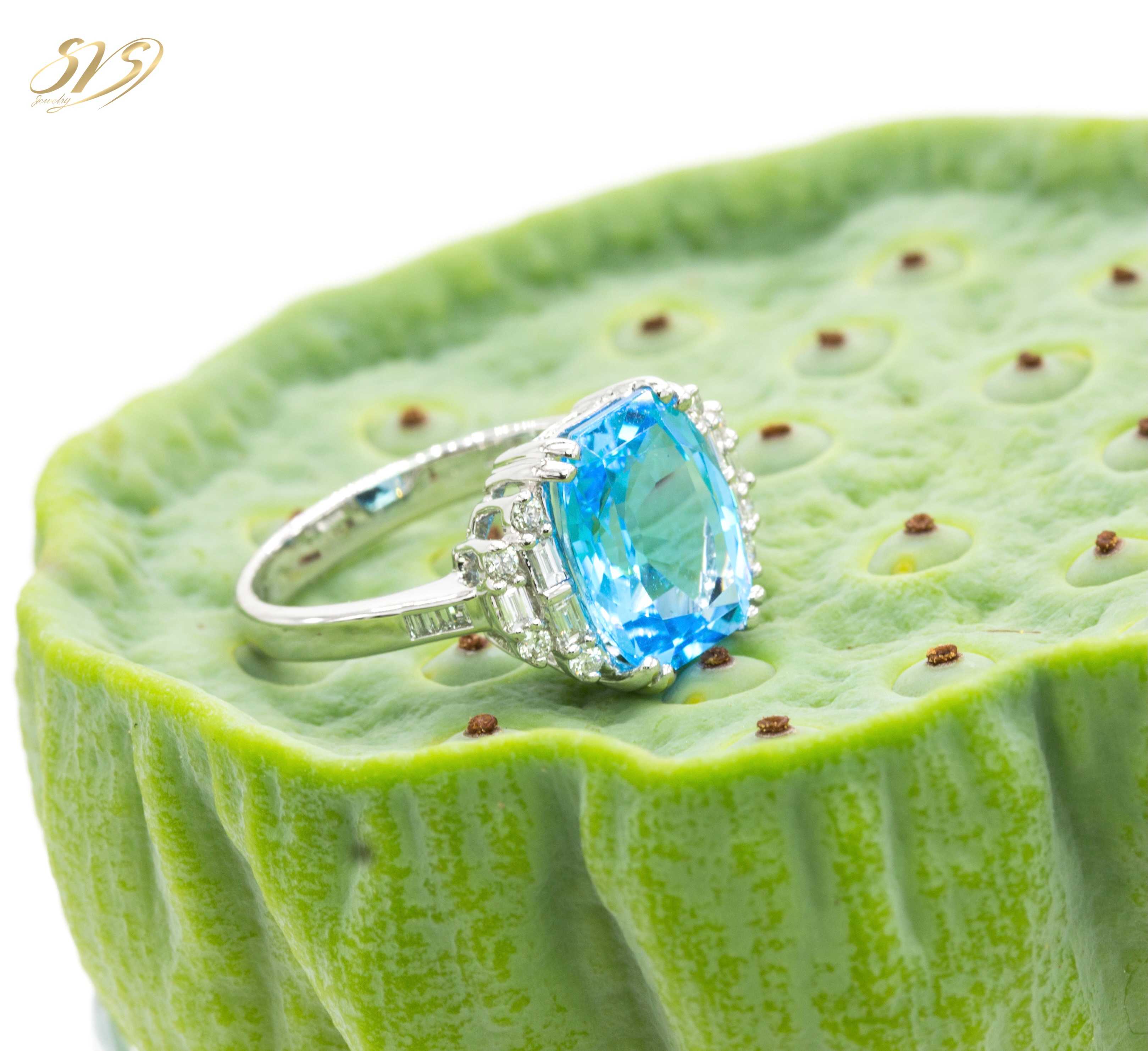 Blue Topaz Diamond Gold Ring By SVS Jewelry