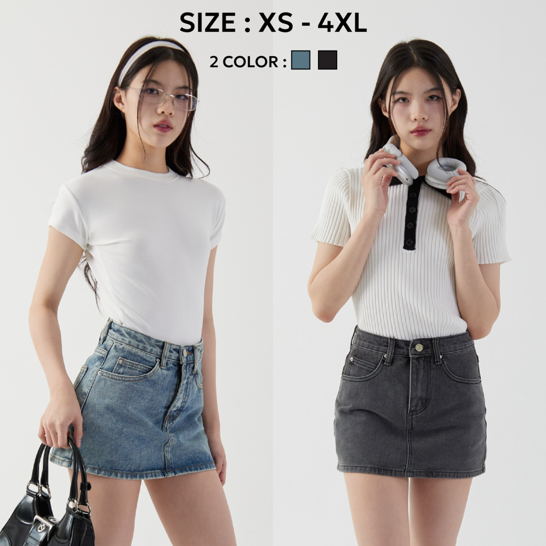Bemingjean017(XS-4XL) - Jody jeans 🧚🏻‍♂️🪽 กระโปรงกางเกงยีนส์ขาสั้น ทรงเอ ทรงเบสิค