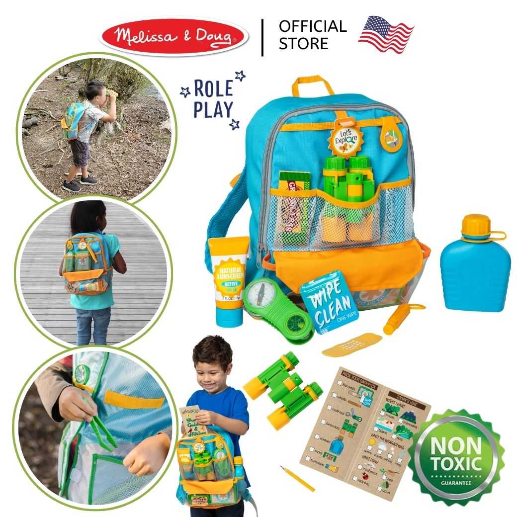 (ของแท้ USA) เซ็ตกระเป๋าเป้นักผจญภัย Let's Explore Backpack Melissa &Doug 30801 อุปกรณ์เดินป่าครบ