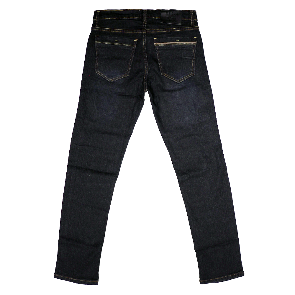 กางเกงยีนส์ ผู้ชาย ทรงกระบอกยืด สีน้ำเงินเข้ม เจียขาด MEDIA JEANS (SN:SS22/3)