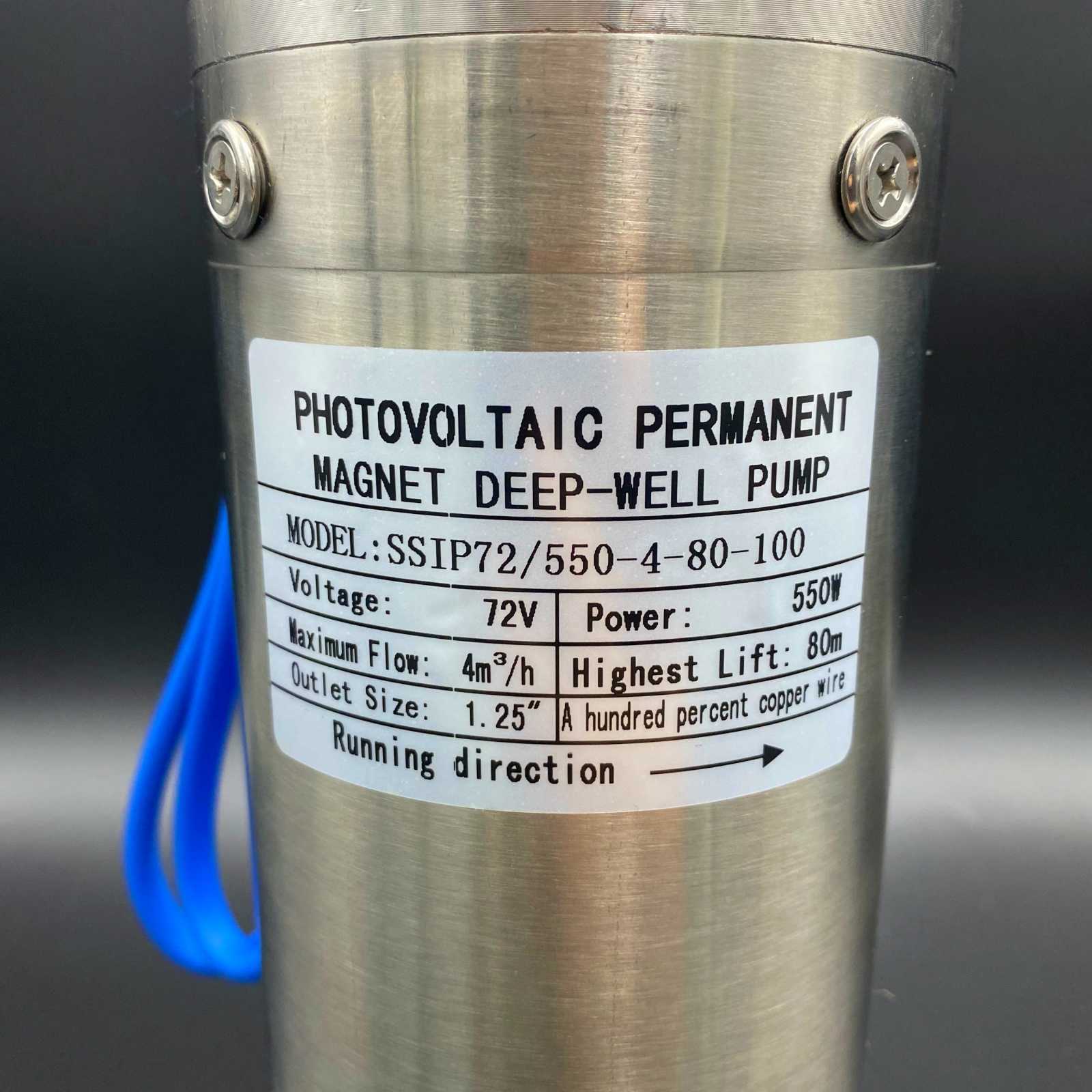 ปั๊มบาดาล ดีซี โซล่าเซลล์ ไร้แปรงถ่าน 72V 550W ใบพัดสแตนเลส (Brushless) พร้อมกล่องคุมในตัว