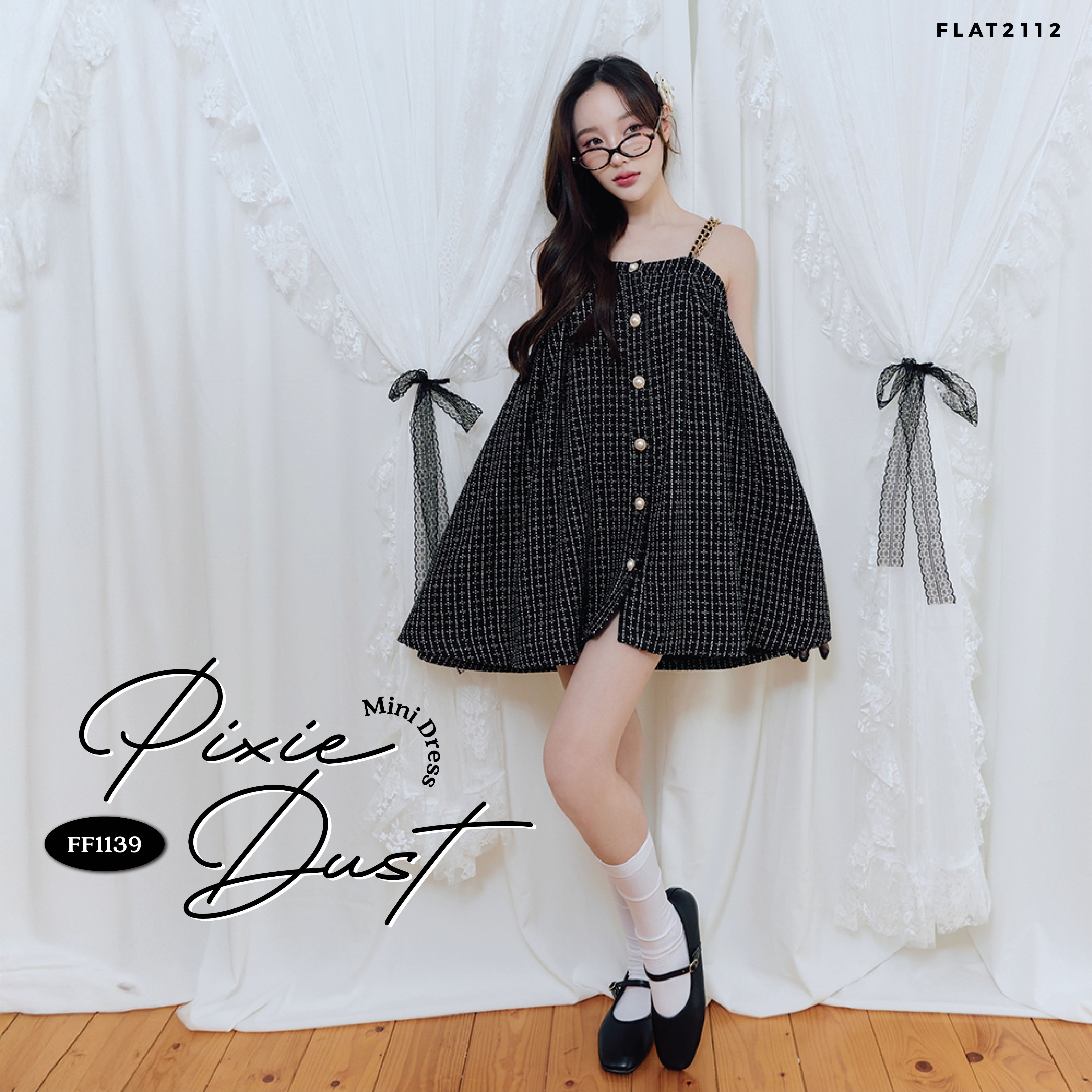 FLAT2112 FF1139 : PIXIE DUST MINI DRESS เดรสสั้น ไม่มีเเขน  ชุดผู้หญิง แฟชั่นผู้หญิง