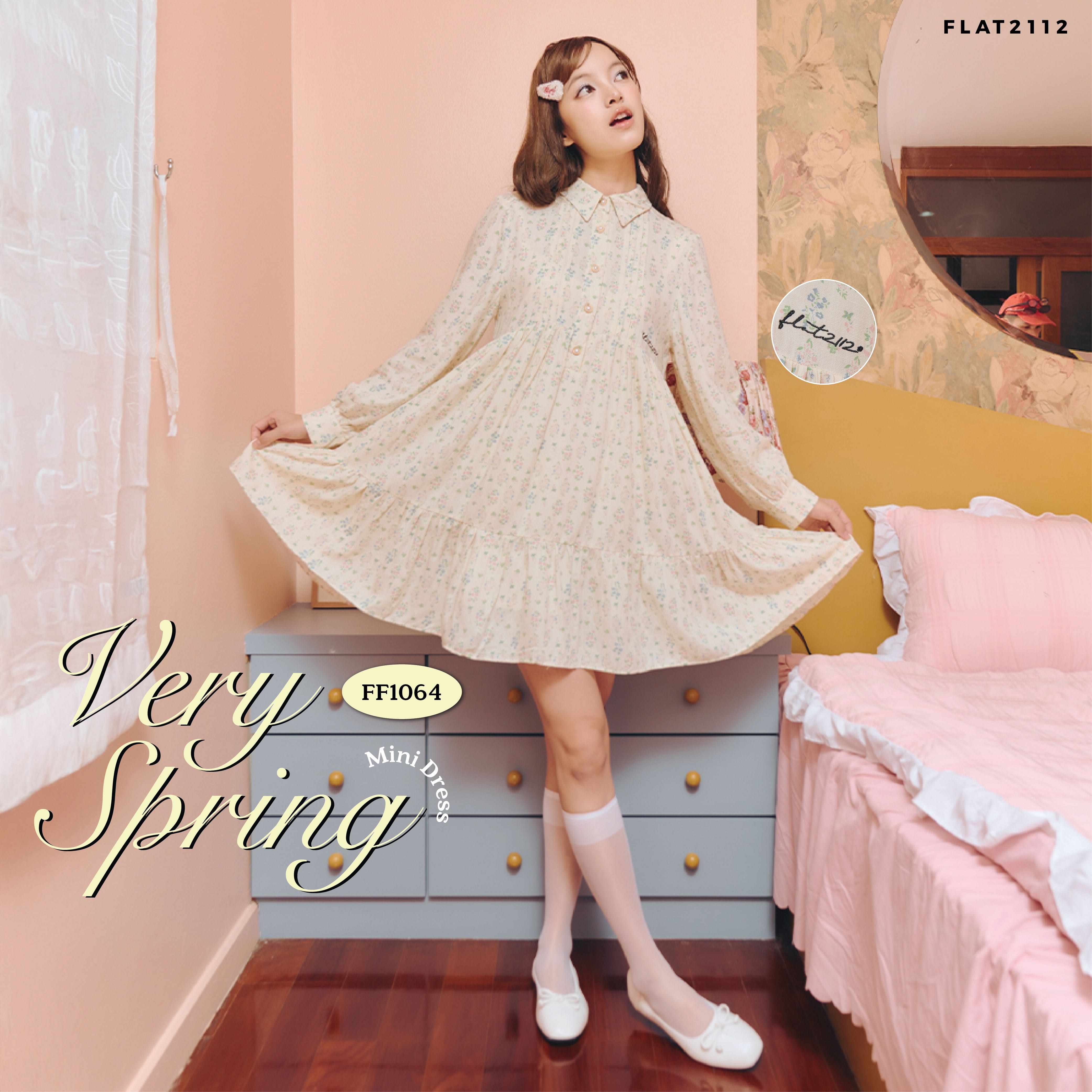 FLAT2112 FF1064 : VERY SPRING MINI DRESS  เดรสสั้น เดรสลายดอก แฟชั่นผู้หญิง ชุดออกงาน