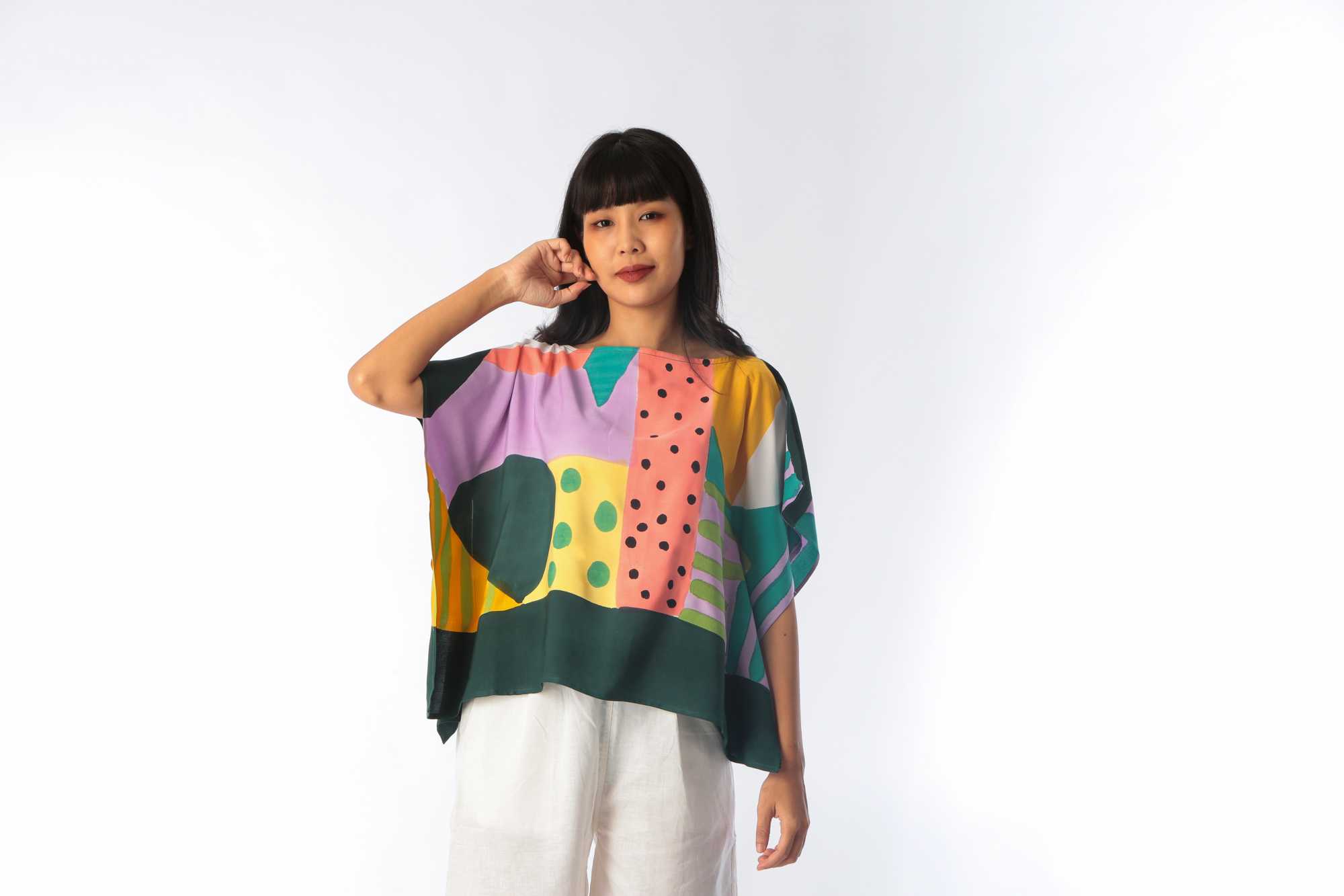 (Pre-order) Poncho Cotton Rayon Blouse Hand paint For Summer Beach Vacation Small Size