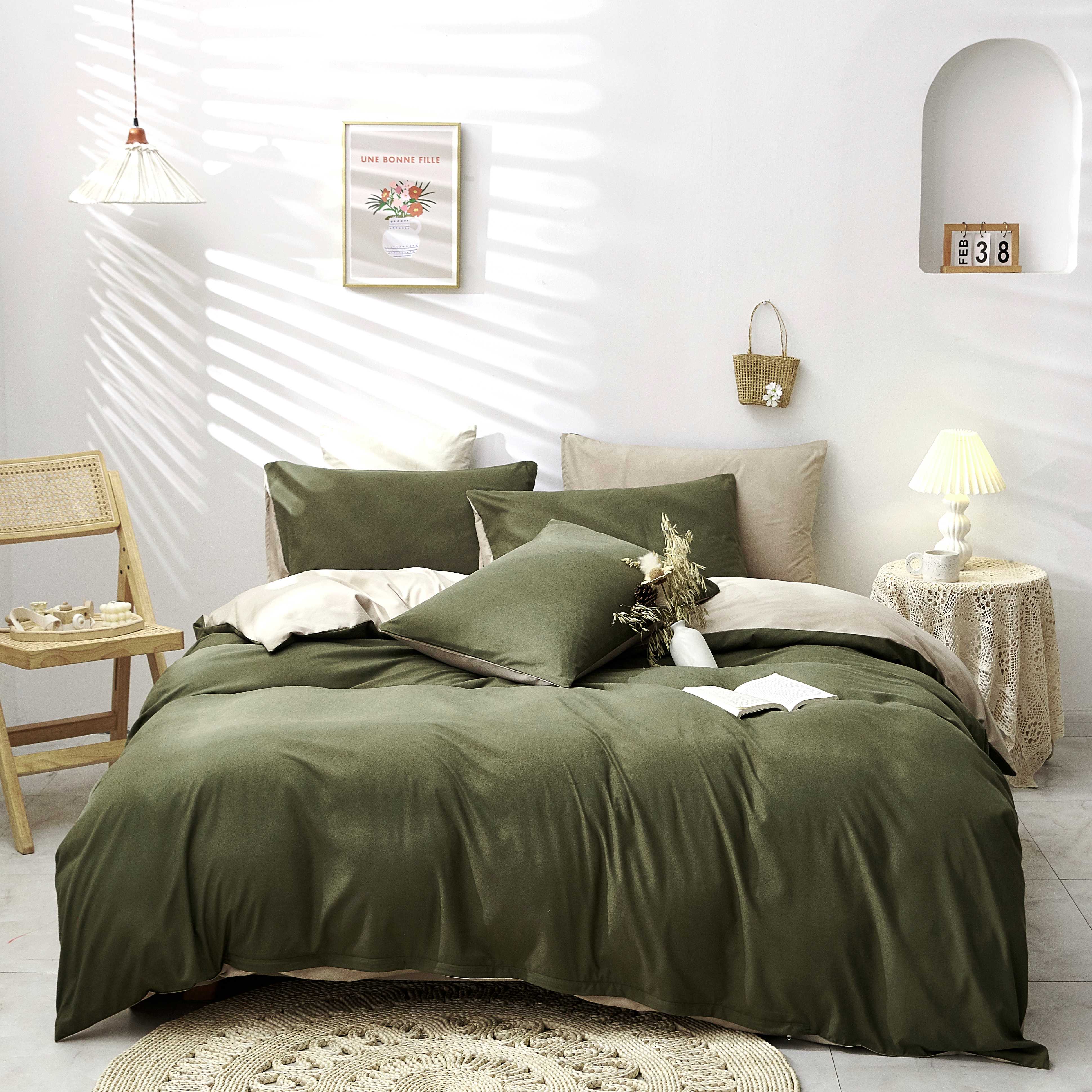 #เขียวมะกอก ชุดเครื่องนอน 'สีใหม่' 400 เส้นด้าย + ผ้านวม หมอน Hilton