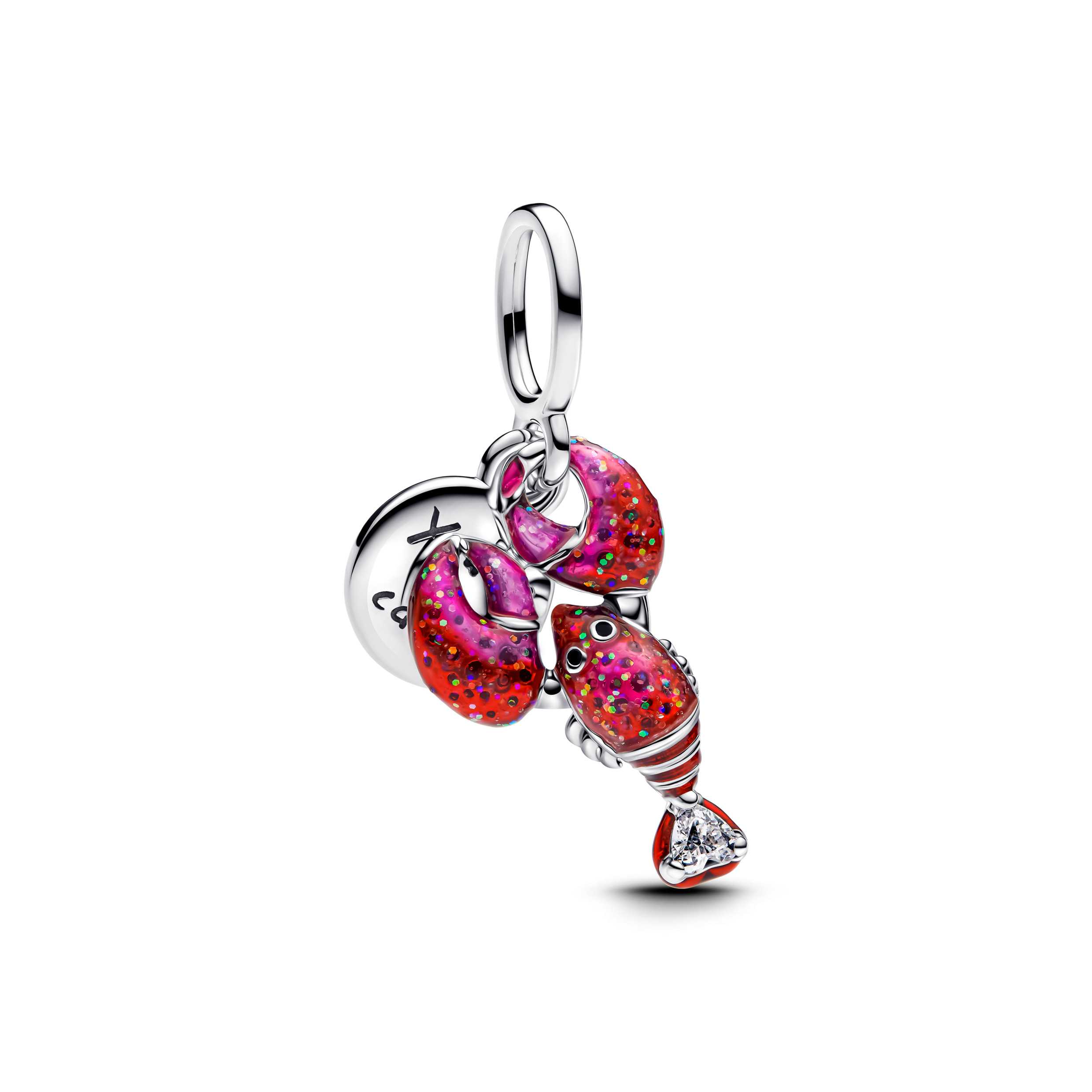 Love lobster sterling silver double dangle with clear cubic zirconia