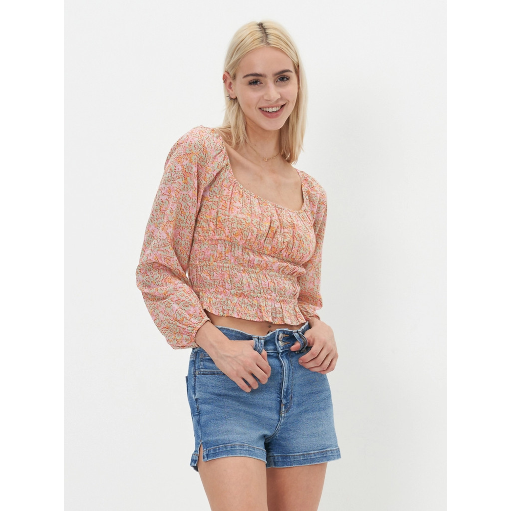 American Eagle เสื้อเบลาซ์ผู้หญิง LS FITTED INTL TOP สี PINK - 035-5311-615