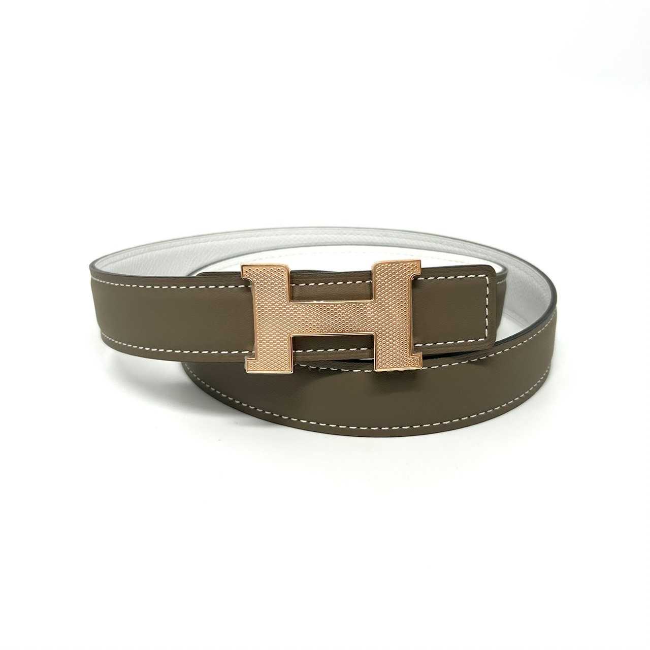 New Hermes guillochee belt 24mm etoupe/blanc rghw size75
