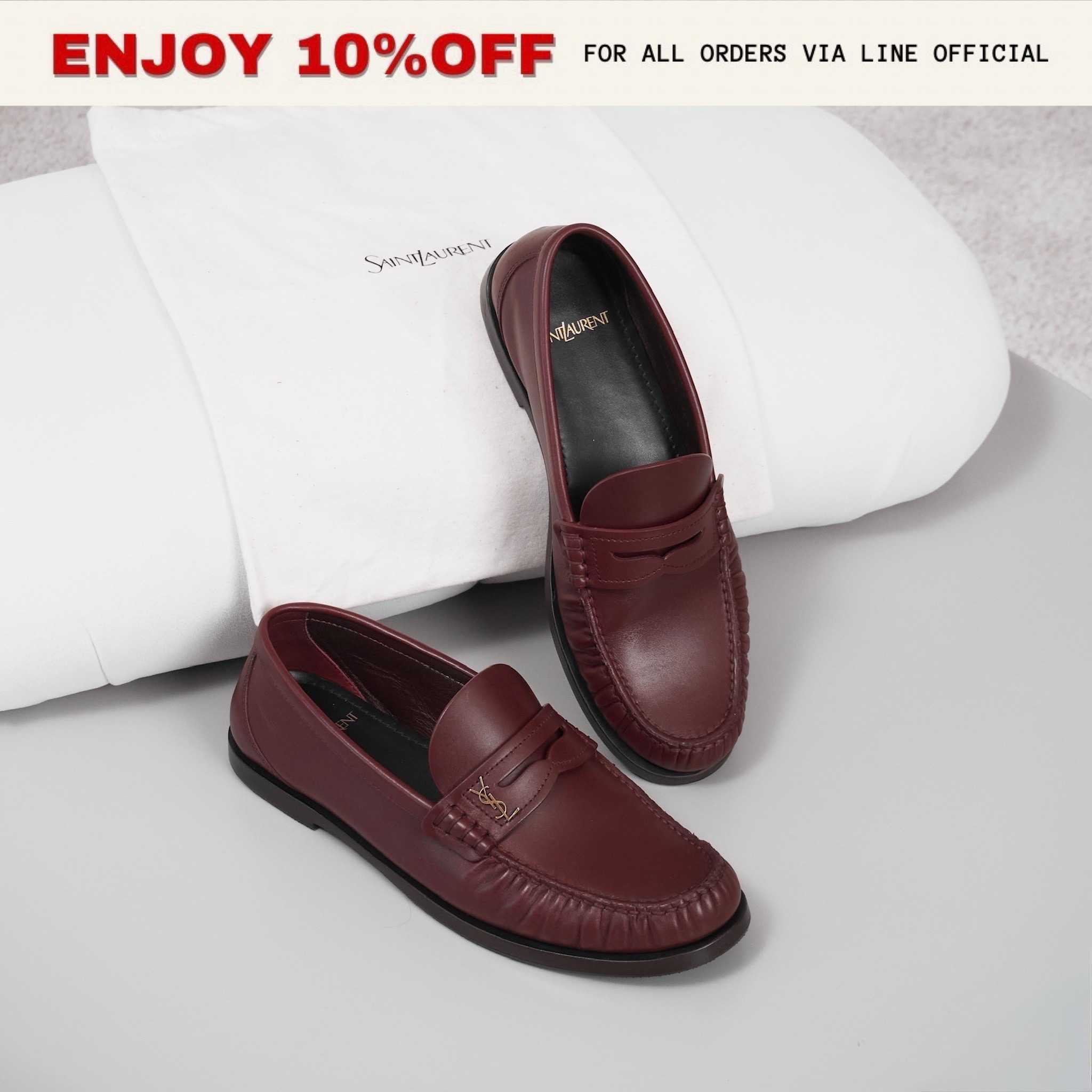 📍LIKE NEW 📍SAINT LAURENT Loafers In Smooth Leather สี Vendome Red | Shoes