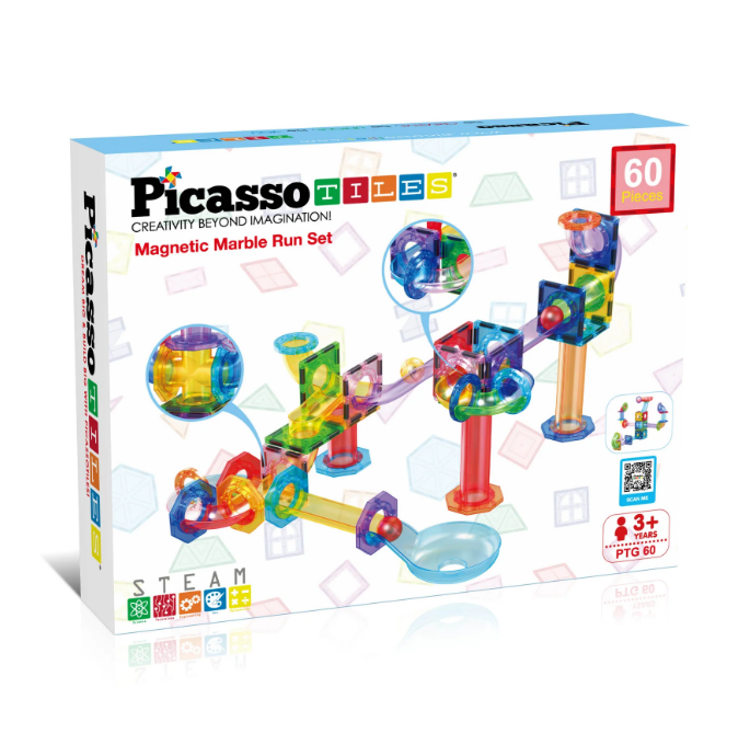 PicassoTiles 60 Pc Marble Run Building Block Connecting Set