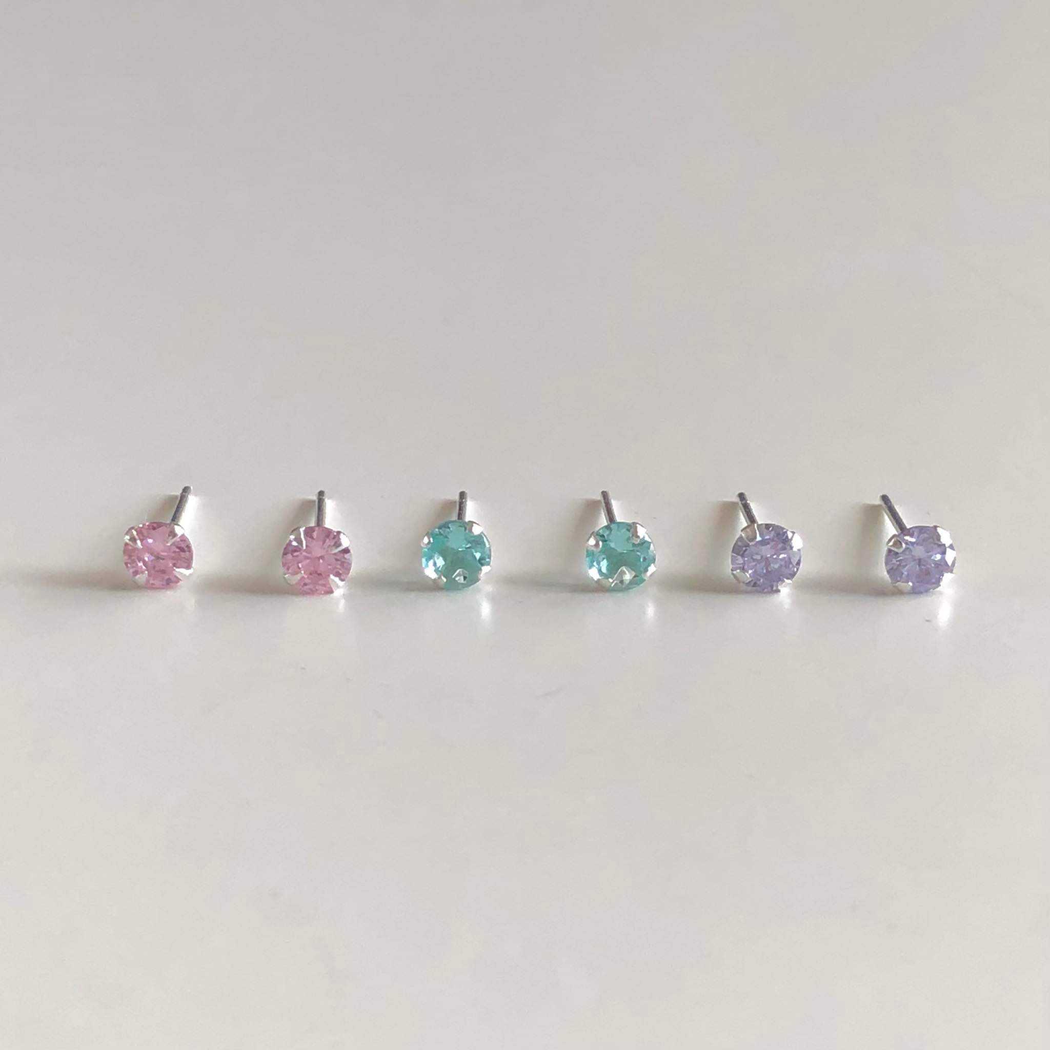 Winterwinter Jewelry Silver925 : ต่างหูเงินแท้ สไตล์เกาหลี มีหลายสี ขนาด 4 mm ( ราคาต่อคู่ )