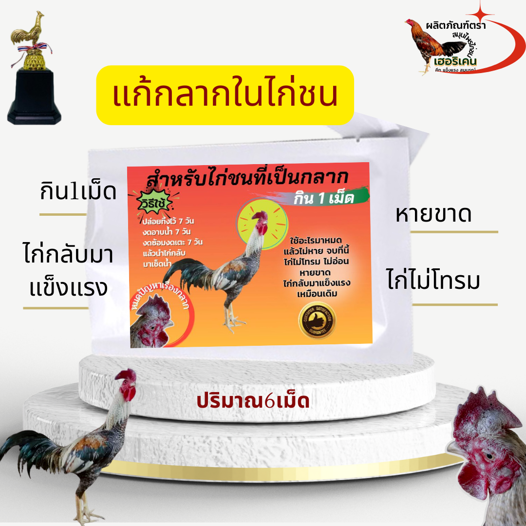กลากในไก่ชน  เชื้อรากลากไก่ ตราเฮอริเคน จำนวน 6 เม็ด 10เม็ด