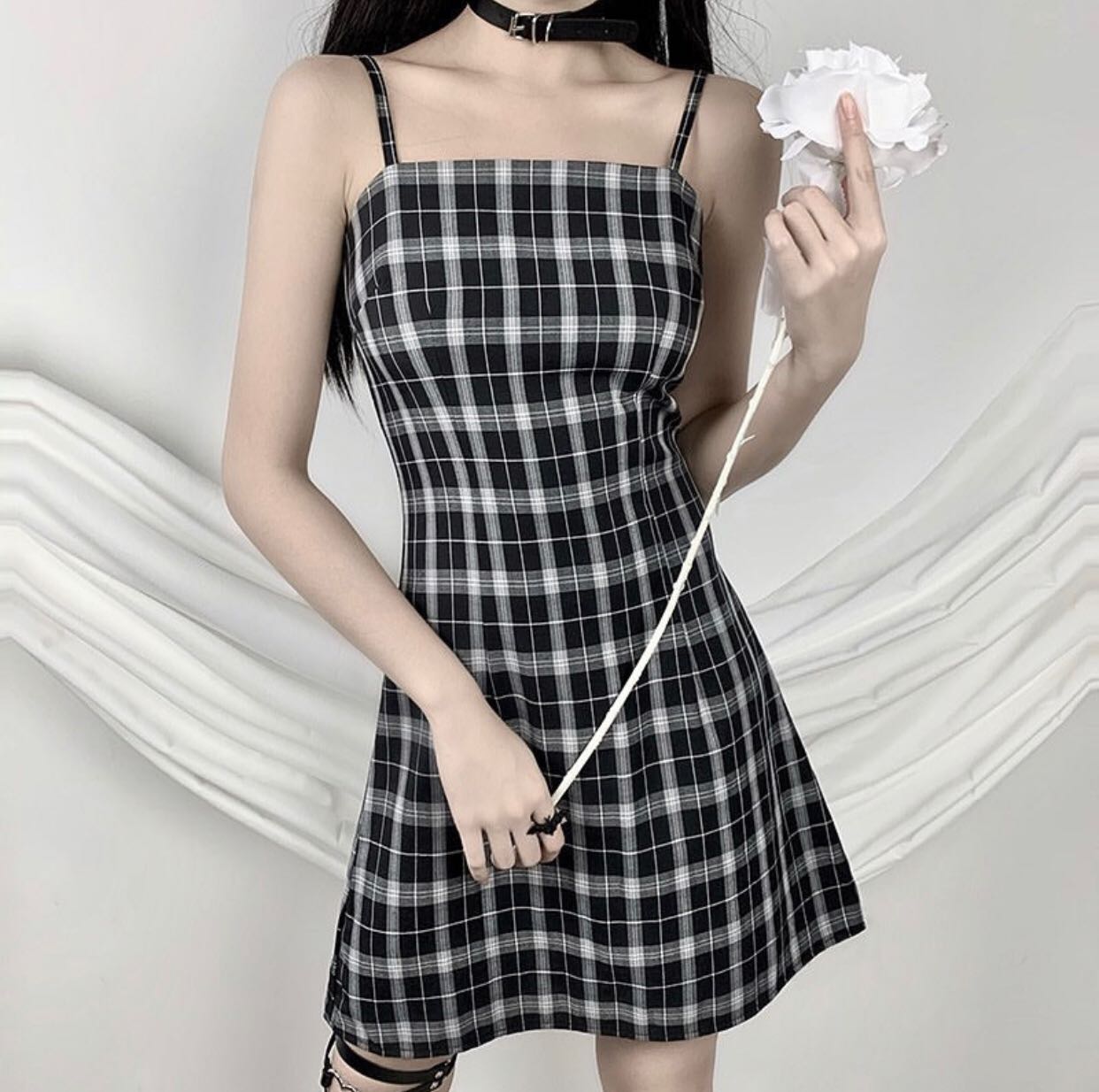 พร้อมส่ง🖤[H6]เดรสสก็อตสีดำ